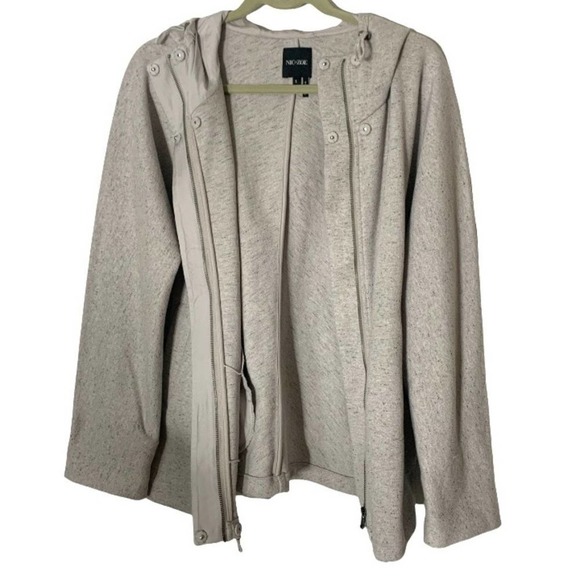 Nic+Zoe Zip & Snap Up Hooded Drawstring Oversized Coat Speckled Gray Size Small - Picture 5 of 10